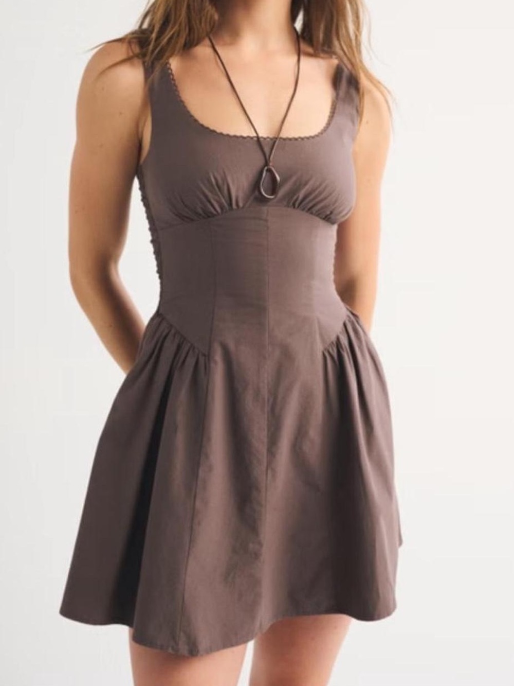 NWT Abercrombie & Fitch 100% Cotton A&F Bra-Free Dylan Mini Dress, Brown, MT